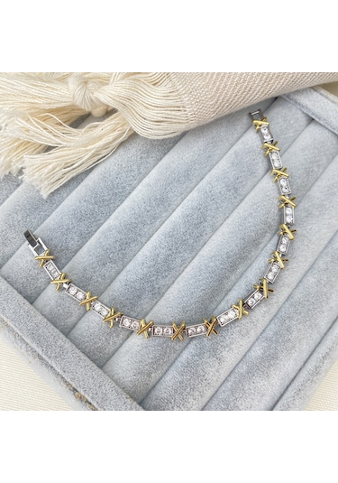 Xoxo Bileklik Yüksek Kalite 316 L Paslanmaz Çelik Silver-Gold 18 CM Çok Renkli