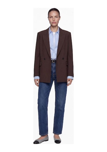 Nauvè Kruvaze Oversize Vatkalı Blazer Ceket Kahverengi