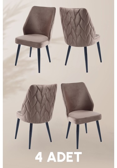 Puffy Sandalye-babyface Kapuçino-metal Siyah Ayak 4 Adet - Salon Sandalyesi / Mutfak Sandalyesi Kapuçino