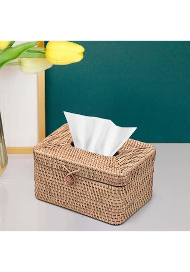 Pazly Yüz Tutucu Suntek Rattan Mendil Kutusu Kapağı Halat Tokalı Ev Aksesuarı Diğer