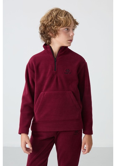 Tommy Life Erguvan Kalın Yumuşak Dokulu Standart Fit Nakışlı Polar Erkek Çocuk Eşofman Takım - 11218 Mor