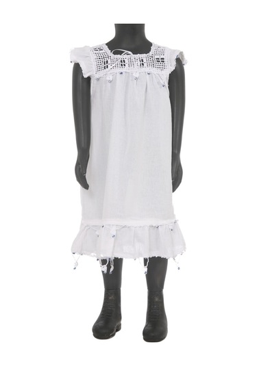 Kız Çocuk Elbisesi - Pamuklu - Yazlık - Nazar Boncuklu Beyaz