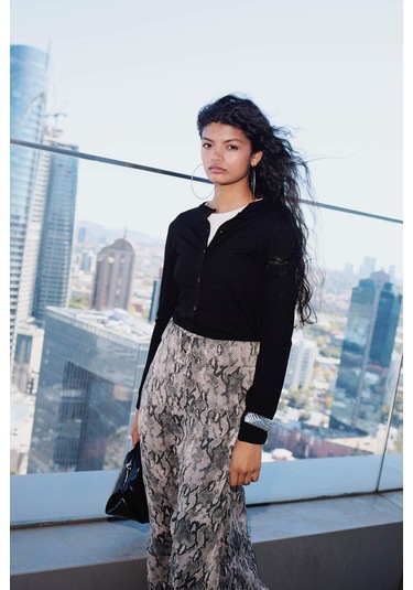 Defacto Regular Fit Desenli Astarlı Şifon Midi Etek G0194ax25aubk81 Siyah