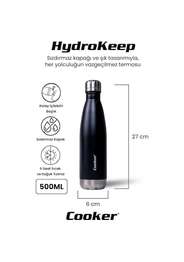Cooker Hydrokeep 500 Ml Paslanmaz Çelik Şişe Termos Ckr2071 Siyah