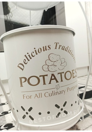 Toptanfoni Üç Katlı Yuvarlak Sepetli Patates, Soğan Ve Sarımsak Saklama Kabı. Beyaz