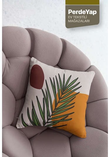 Özel Tasarım Bal Rengi Palmiye Desenli 4lü Kırlent Kılıfı