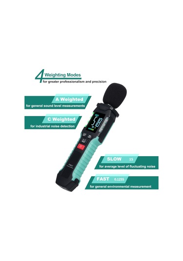 Springsun Fy8837 Ac Ağırlıklı Gürültü Ölçer Pilsiz Siyah + Yeşil