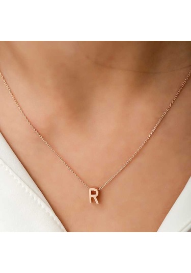 Kenpazar 925 Ayar Gümüş Rose 3 Boyutlu R Harf Kadın Gümüş Kolye Çok Renkli