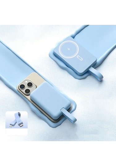 W013 10000mah Güç Bankası 15w Manyetik Telefon Kablosuz Şarj Cihazı, Type-c'den İp Kabloya Mavi Mavi