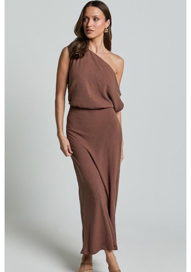 Madmext Madmext Kahverengi Düşük Omuz Elbise Mg2349 Kahverengi