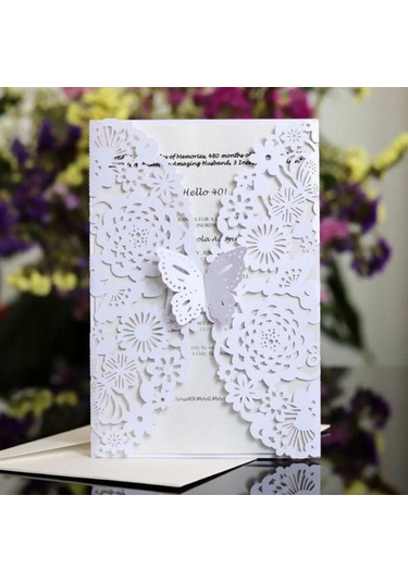 Beyaz 10 Adet Narin Oyma Davetiye Romantik Kelebek Kağıt Kartı Lazer Kesim Düğün Davetiyesi Kartı