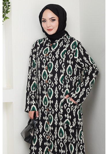 Desenli Dokuma Viskon Tunik 1516 - Yeşil Yeşil