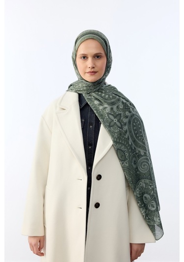 Mirsoy Scarf Mirayze Etnik Desen Şal Zeytin Yeşil