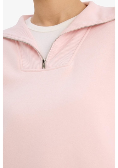 Defacto Regular Fit Yarım Fermuarlı Balıkçı Yaka Basic Düz Sweatshirt G4761ax25wnpn648 Pembe-pn648