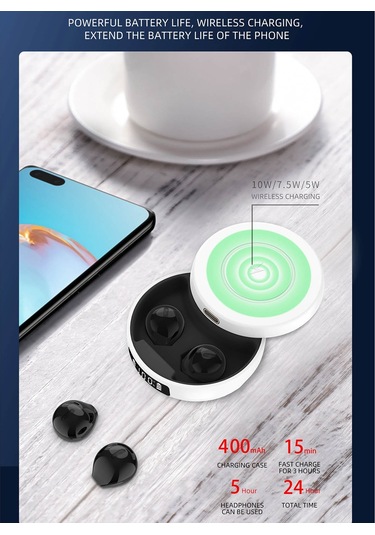 X6ws Mini Gürültü Azaltma Dijital Ekran Tws Kablosuz Bluetooth Kulaklık Siyah