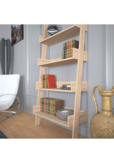 Pasifichome Only Raflı Açık Meşe Merdiven Kitaplık / Duvara Monte Kitaplık