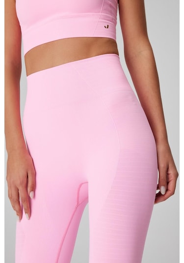 Jerf Gela Yüksek Bel, Esnek Ve Toparlayıcı Spor Tayt Neon Pembe 001