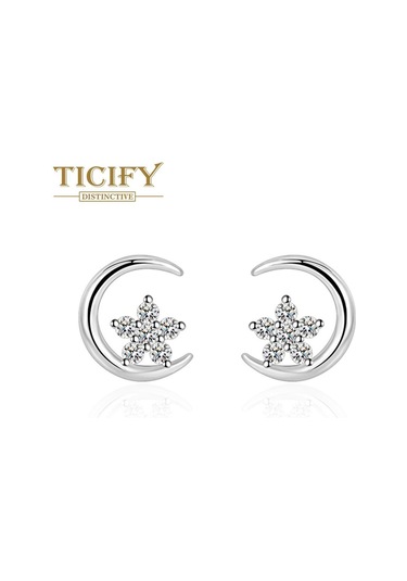 Kişilik Moda Mizaç Yüksek Seviyeli Duyusal Küpe Kadın Basit Kişilik Mehtap Yıldız Flaş Zirkon Küpe Beyaz