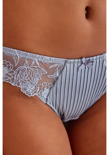 Paris Gri Mavi Dantelli Slip Külot Mavi