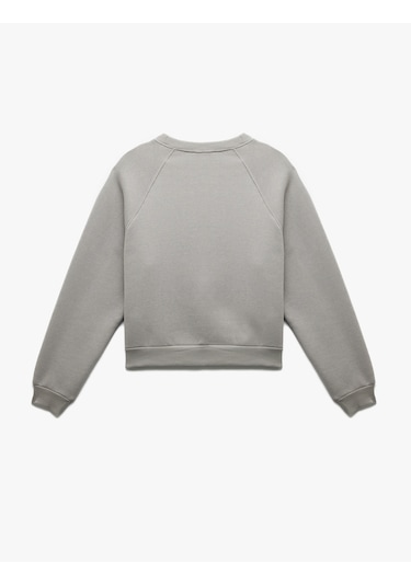 Koton Pamuklu Bisiklet Yaka Şardonlu Sweatshirt Gri 6wal10309ık Gri