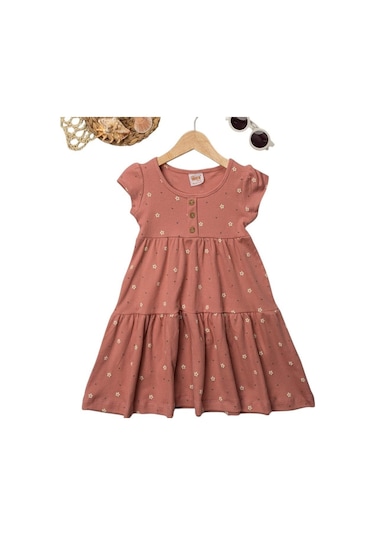 Çiçekli Kız Çocuk Yazlık Elbise St08699 Somon