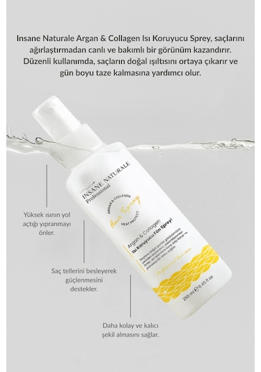 Insane Naturale Argan Collagen Isı Koruyucu Saç Şekillendirici Fön Spreyi 250 ML