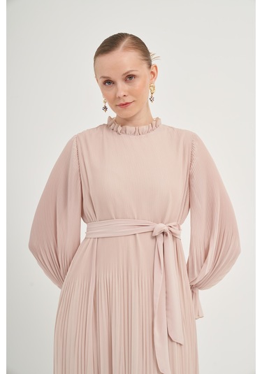 FTZ Women Ftz Plise Şifon Elbise Beige 31019 Beige