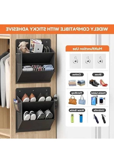 Trendooze 2 Adet Siyah Rv Ayakkabı Saklama Organizasyon Cihazı Kapı Duvar Montajlı