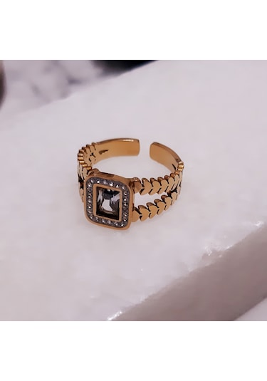 Giftworld Çelik Zirkon Baget Taşlı Yüzük Altın