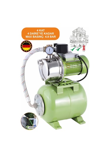 Böhrer 4 Kat 4 Daire 1hp Bakır Otomatik Aç Kapa 24l Yatay Hidrofor Tank