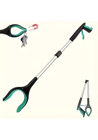 Cordial Yeşil 33 İnç Katlanır Yaşlı Tutma Aleti, Hafif Uzatılabilir 360 Döner Makas Ağız Çöp Toplama