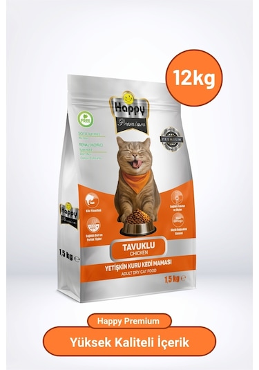 Happy Tavuklu Kuru Kedi Maması 12 KG