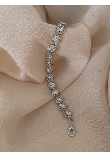 Eva Takı Store Çiçek Model Elmas Görünümlü Silver Renk Bileklik Gümüş