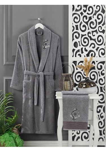 Aile Kadın Erkek Havlulu Bornoz Seti Çok Renkli 4 Parça