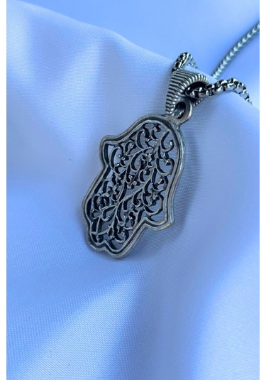 Fatma Ana Eli El İşçiliği Paslanmaz Çelik Zincir Erkek Kolye Gümüş