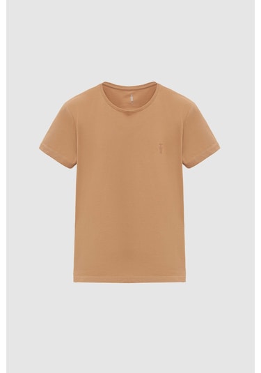 D's Damat Slim Fit Camel Düz D's Damat Logo Baskılı Strech Pamuklu T-shirt 2ec148551753m Camel