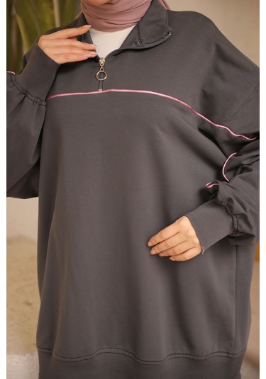 Tesettür Eşofman Takımı Ikili Takım Fermuarlı Yaka M-483 Antrasit