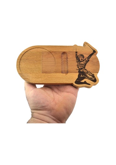 Ahşap Servis Sunum Tahta Bardak Altlığı - Kafkas Çerkes Kamalı Adam Acı Kahverengi