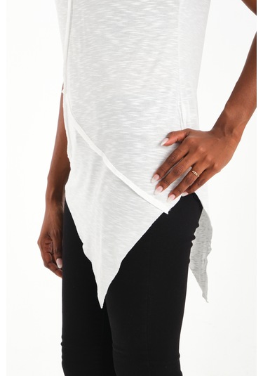 Asimetrik Penye Bluz Beyaz