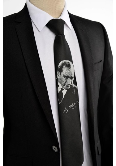 Brianze Siyah M.Kemal Atatürk Dokuma Kravat Siyah