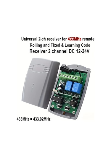Motion003 1 Gri Alıcı Ve 2 Uzaktan Kumanda Garaj Kapısı Alıcı 433.92mhz 12v 24v Uyumlu 2 Kanallı Röle Anahtarlı Sabit Yuvarlak Kodlu