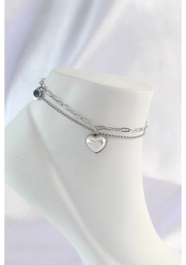 316l Çelik Gümüş Renk Beyaz Kalpli 2li Halhal Çok Renkli