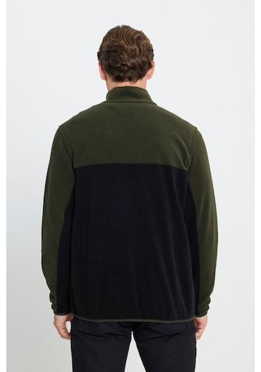 AC&Co / Altınyıldız Classics Erkek HAKI-SIYAH Anti-Pilling Tüylenme Yapmayan Standart Fit Bato Yaka İçi Polarlı Polar Sweatshirt 4A5221100015HSYXL