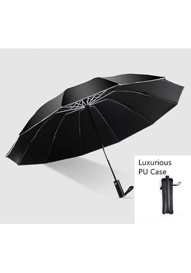 Skycity Otomatik Ters Çıkan 3 Katlı Şemsiye - Rüzgar Dayanıklı, Güneş Engellli, Reflektör Çizgili, Su Geçirmez Siyah 12t 210 Diğer