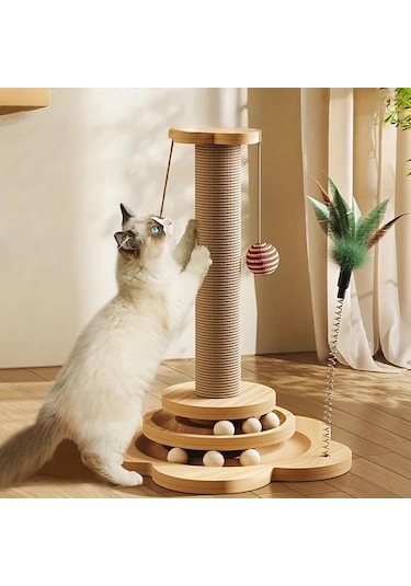 Honeybeeshop 2 İn 1 Dayanıklı Kedi Tırmalama Direği Small Cat Scratching Columns Dönebilir Yapay Tüy Oyuncak