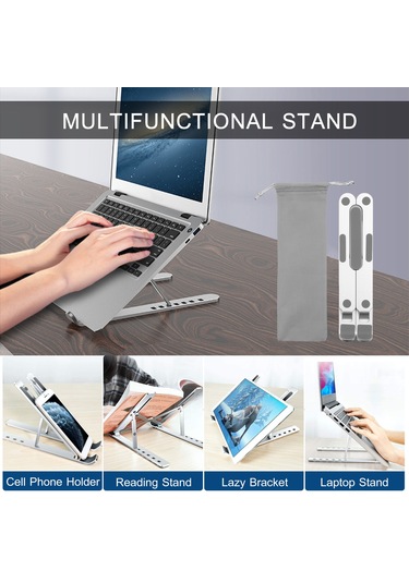 Kosona Alüminyum Portatif Klaptop Standı - 7 Seviye Yükseklik Ayarlı, 10-17 İnç Cihaz Desteği, Isı Dağıtımı, Katlanabilir, 6kg Yük Taşıma