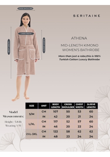 Athena Kimono Kadın Bornozu- Taupa %100 Pamuk Vizon