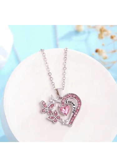 Beautiful Butterfly's Heart Kalp Ve Kelebek Kolye 925 Gümüş Zincir Çok Renkli Beautiful Butterfly's Heart Kalp Ve Kelebek Kolye 925 Gümüş Zincir Çok Renkli