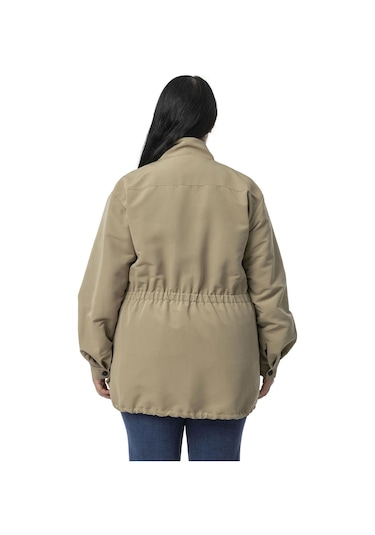 Büyük Beden Çıtçıt Ve Fermuar Kapamalı Beli Büzgülü Astarlı Çağla Yeşili Trençkot Çağla Yeşili