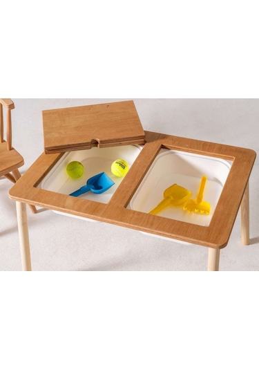 Montessori Çift Hazneli 2 Sandalyeli Aktivite Masası Hugo Ahşap